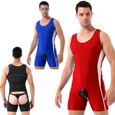 Men's Crotchless Bodysuit Open Butt Leotard Wrestling Singlet Jumpsuit One-Piece