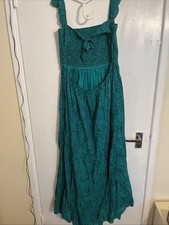 Green Polka Dot Dress Women Size L Open Back Maxi Sleeveless