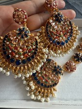 earrings tikka set-indian jewlerry_wedding jewlerry set_blue earrings with tikka