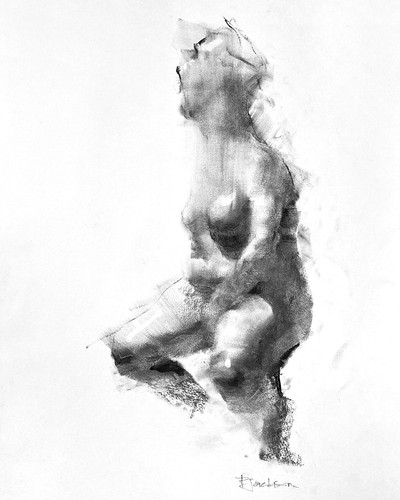 Original charcoal drawing nude - drawing,