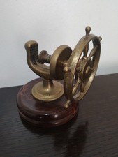 Unusual Vintage Brass and Wood Nautical Ships Wheel Nutcracker 