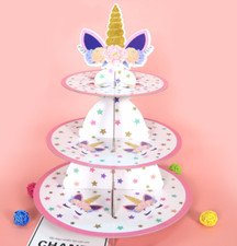 NEW 3 Tier Unicorn Kids Party Birthday Cupcake Stand Muffincake Cardboard Holder