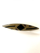 Vintage  Pierre Bex Style Brooch Pin Black  Purple Enamel Silver Tone  Retro