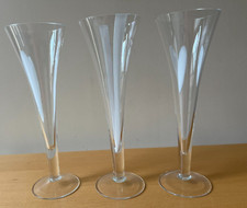 Set of 3 Contemporary Jazz Trumpet Champagne Flutes, White Glass, Monochromatic
