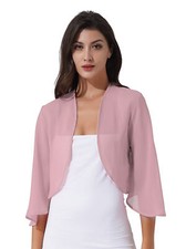 UK Womens 3/4 Sleeve Chiffon Cardigan Bolero Shrug Crop Cardigan Shawl Cover Up