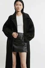 KarenMillen Compact Wool Blend Oversized Knit Coatigan Black Size M