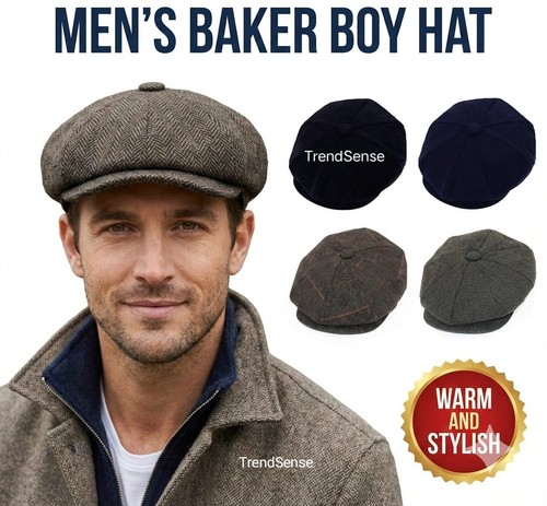 Mens tweed wool baker boy - tweed,
