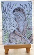 ACEO original illustration if an otter. ‘Looking at Signs’  Signed. ‘’. KB