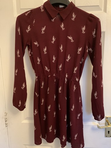 Burgundy bird print dress - print,