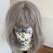 Heat Resistant Hair Bob Straight Grey Cosplay Party Wig With Bangs Natural