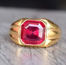 Natural Red Ruby Asscher 925 Sterling Silver Ring Vintage Look For Men Certified