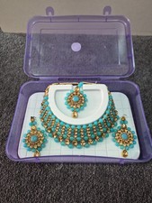 Sky blue Bridal indian / asian /pakistani jewellery set w/tikka & earrings