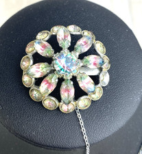 Vintage Aurora Borealis Brooch, Necklace & Clip on Earrings Set Crystals Sparkly