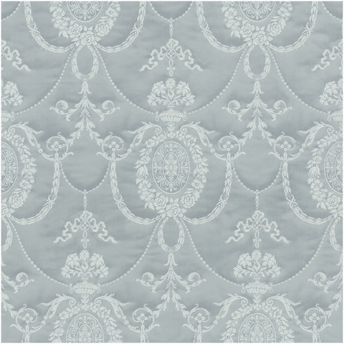 Silver white damask medallion - white,