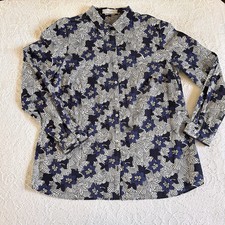 GERRY WEBER Women’s Size 14 Blue Floral Geometric Cotton Long Sleeve Blouse