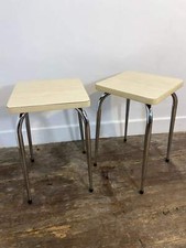 Set of 2 Vintage Mid-Century Stools – White Formica & Chrome