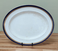 Antique C. McD Mann White & Navy Blue Oval Platter Serving Dish 1920s 36x28.5cms
