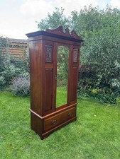 Antique Mahogany Edwardian Wardrobe Ornate Central Mirror and Drawer