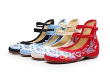 Women Chinese Old Peking Embroidered Flower Cloth Shoes Casual Dance Flat Shoes
