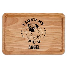 Personalised I Love My Pug Chopping Board Wooden Gifting Her Custom Dog Puppy...