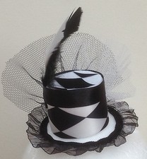 Black and White Harlequin mini top hat fascinator Smaller Version also for doll