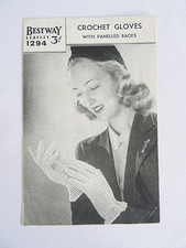 Vintage Crochet Gloves Pattern 1940s Knitting Ladies Bestway Crocheted 40s