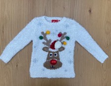 Tu Clothing by Sainsburys White Reindeer Christmas Jumper,  4 years