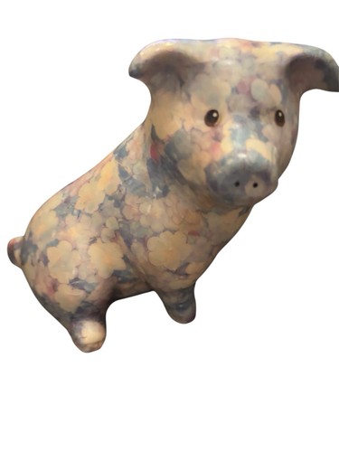 Vintage ceramic decoupage pig - vintage,
