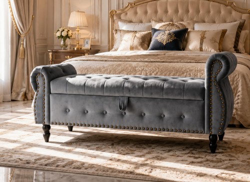 151cm velvet storage bench - storage,