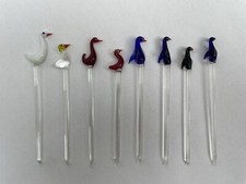 Rare Vintage Murano Hand Blown Glass Bird Cocktail Stirrers Swizzle Sticks X 8