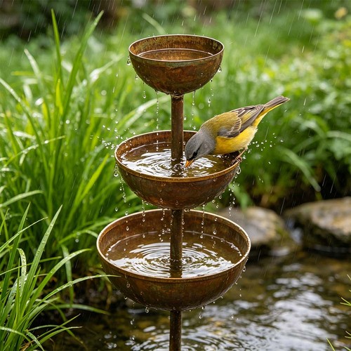 Tier metal bird bath rusted - bird,