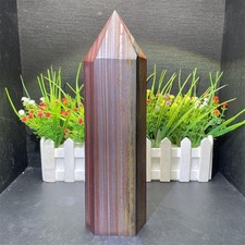 9.8" 4.9LB Natural Iron Tiger Eye Stone Obelisk Quartz Crystal Tower Point Decor