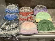 New Crochet Newborn Baby Hats x 9 Various Colours Handmade - Free UK Postage