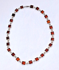 Silver and Amber Necklace / 925  Silver / Multi Square Amber Stones