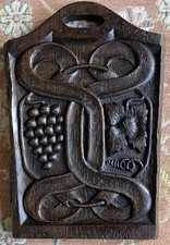 Antique English Carved Oak Parchemin Panel ( 27.cm Tall )