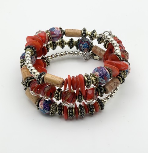 Boho red glass beaded - beaded, wrap