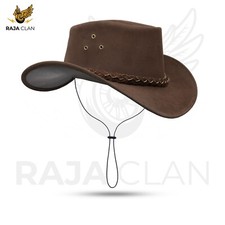 Australian Western Aussie Style Suede Leather Cowboy Bush Hats With Chin Strap