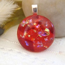 Pendants Dichroic Glass Handmade Necklace. Red Sparkly Circle 2.5 x 2.5 cm