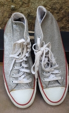 Converse All Star Hi Top Trainers UK 8 EU41.5 Unisex Silver Glitter 109740