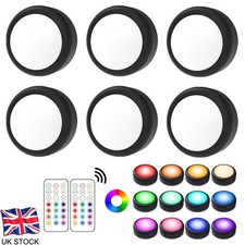 6Pcs RGBW LED Closet Lights Dimmable Remote Under Cabinet Puck Light New
