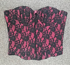 Hot Pink and Black Lace Underwired Boned Corset Bustier Crop Top - Size 10/34B