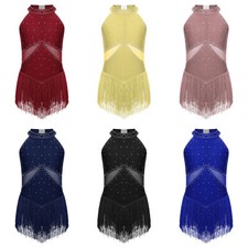 Girls Latin Dance Dress Sparkly Tassel Leotard Hip Hop Jazz Fringed Dancewear