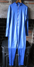 Blue Slight Wetlook Faux Latex Body Catsuit Bodysuit Stretch PVC Jumpsuit M NEW