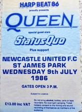 Queen & Status Quo Original Ticket St James Park Newcastle 09 July 1986 VG 