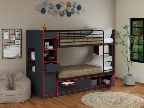 Anthracite storage bunk beds - anthracite, beds-