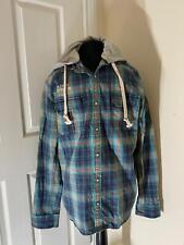 Men's Tommy Hilfiger Denim Blue Checked Lumberjack Style Hooded Jacket Size L 