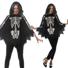 Vampire Bat Costume Skeleton Bat Halloween Fancy Dress Poncho Cape Ladies Adult