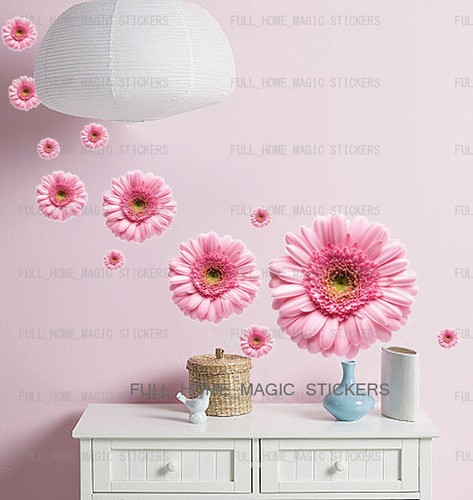 12x pink gerbera flowers wall - gerbera,