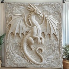 Majestic Golden Dragon 180X220cm Knitted Polyester Fleece Throw Rug Blanket