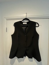 Primark Black Button Up Tailored Waistcoat Vest Ladie Size L Smart Workwear New